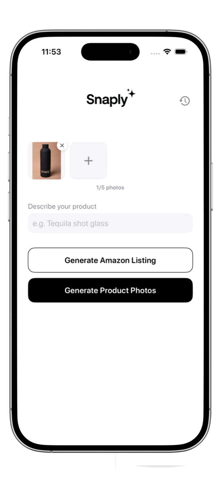 Product image selected inside Snaply with generation options